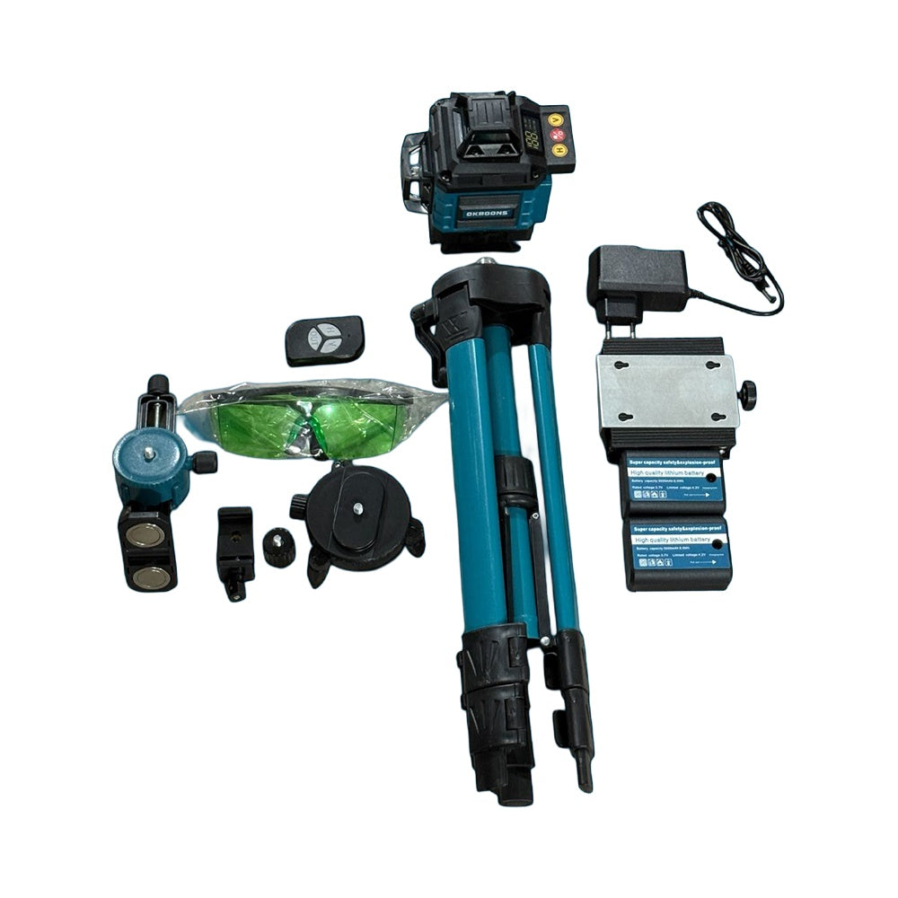 Nivelă Laser 3D 16 Linii Verzi – Precizie ±0,2mm, Auto-nivelare, Telecomandă și Servietă