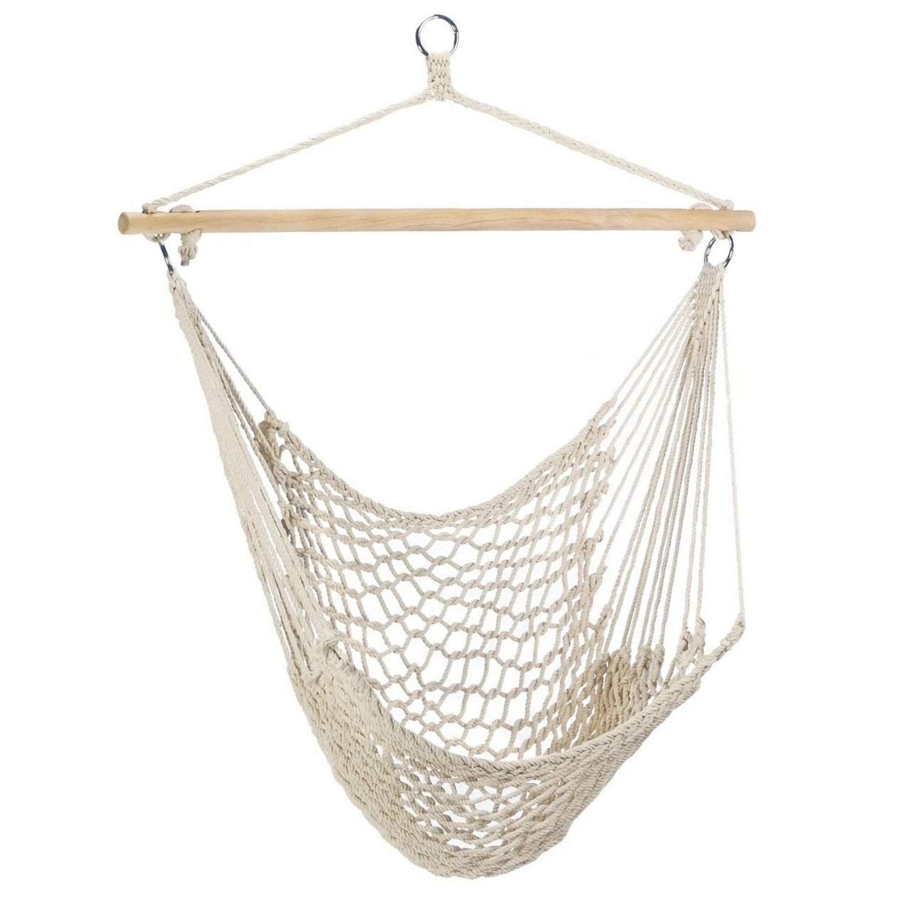 Scaun Hamac Suspendat cu Bară din Lemn, 110 kg, Stil Boho – Pentru Interior și Exterior